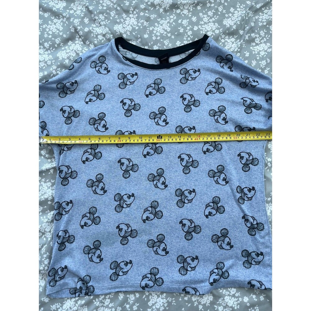 Disney Women's Mickey Mouse Graphic Pajama Set Gray/Black Trim Large Long Sleeve - Picture 5 of 8